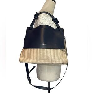 Lia Numa Navy Leather and Tan Straw Bag